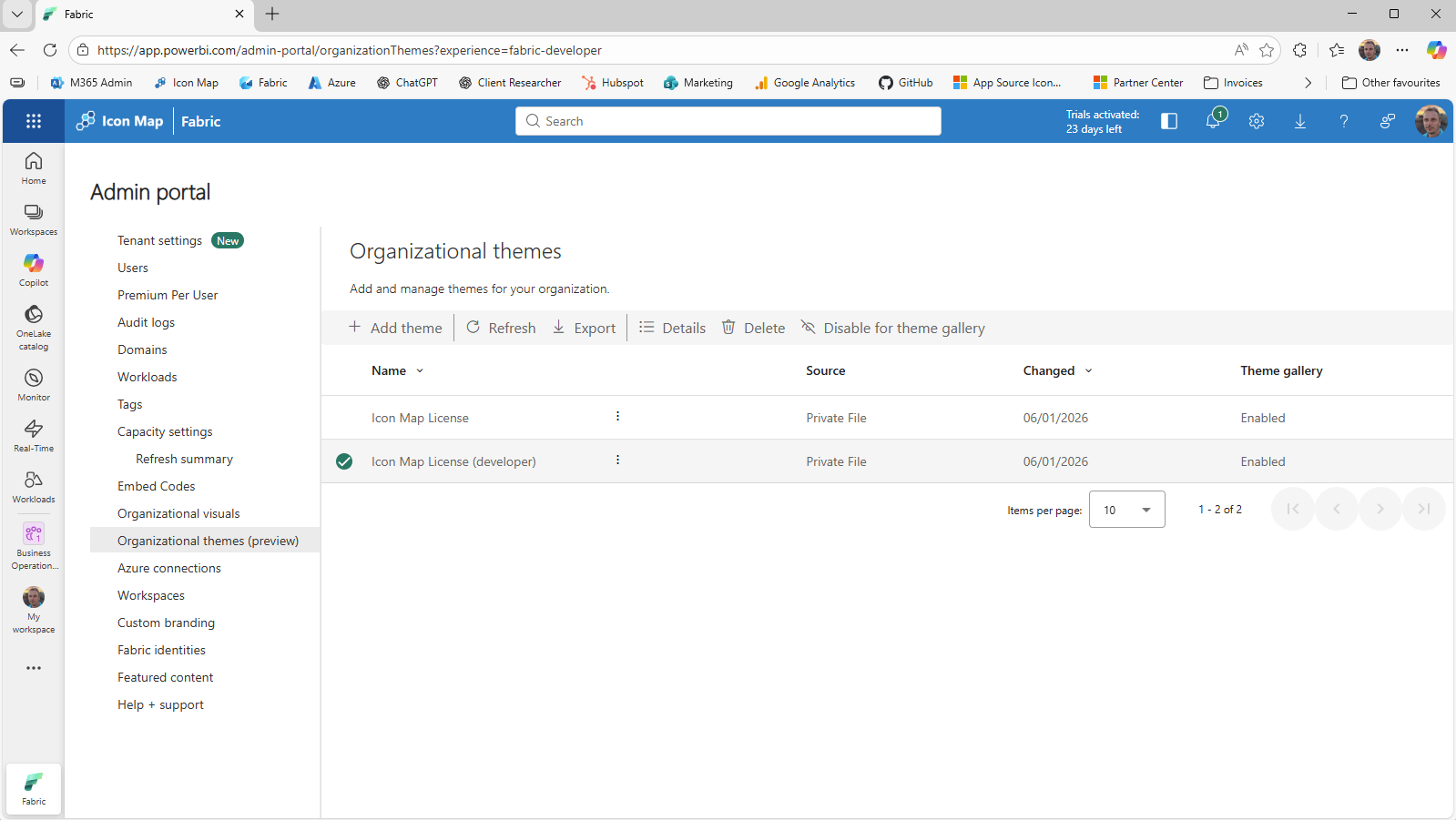 Adding themes in Fabric Admin portal
